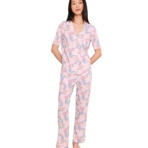 Karen Neuburger Petite Sunshine Meadows Elbow Slv Notch Collar Girlfriend Pajama Set