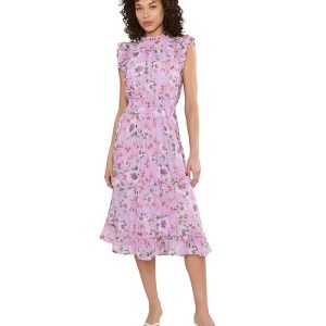 CeCe Flutter Sleeve Smocked Waist Midi Dress