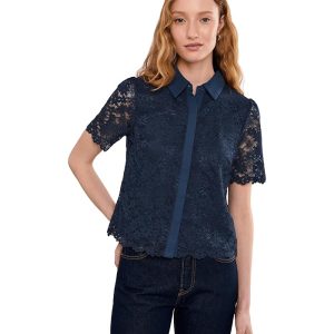 CeCe Lace Short Sleeves Hidden Placket Shirt